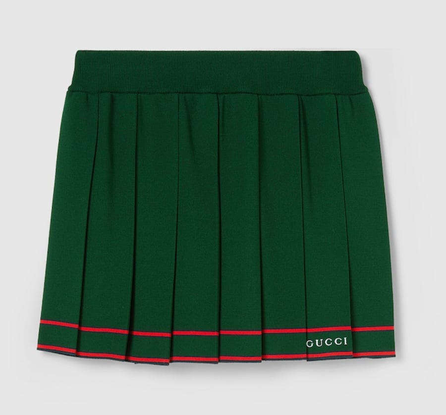 jupe plissée de tennis verte à rayures rouges gucci